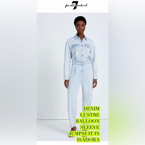 7 For All Mankind Denim Lustre Balloon Sleeve Jumpsuit ✨ Isadora | so soft!! - Picture 5 of 15